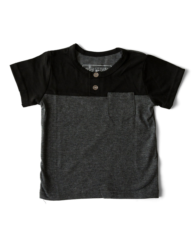 The Littlest Prince Black & Charcoal Block Henley Shirt is for the fashionable little gentleman who likes to take casual up a notch. This cool t-shirt is super comfy and can even be worn under a nice sports jacket with jeans. This set is perfect for stylish brothers as well as for matching daddy!
