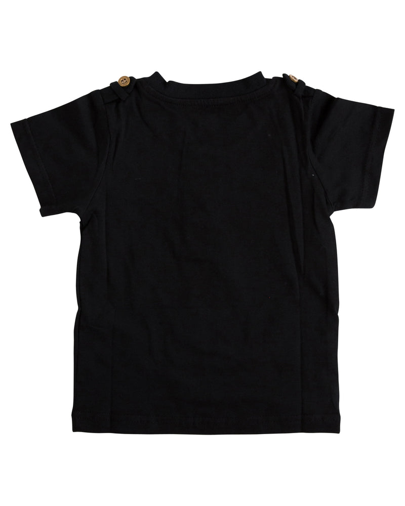 This cool t-shirt is super comfy and comes with military buttons on the sleeves. This casual Tee can even be worn under a nice sports jacket with jeans. This set is perfect for stylish brothers as well as for matching daddy!